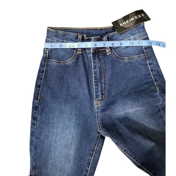 Shein Sxy Flare Leg Jeans High Waist Dark Wash Denim Pants Trendy Size S - Picture 5 of 9